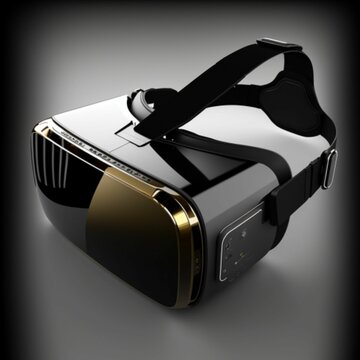 High-quality VR Glasses, Innovative Design, Black With Golden Display, Adjustable Head Straps, VR, AI, AR, Gaming, Business, Complete Immersion In Metaverse.