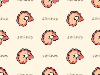 Shrimp cartoon character seamless pattern on orange background.