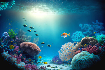 Fototapeta na wymiar AI Generated Underwater Ocean Background