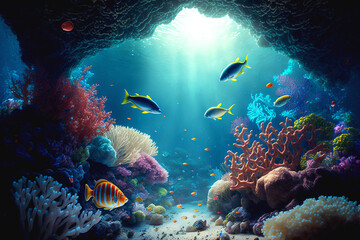 Fototapeta na wymiar AI Generated Underwater Ocean Background