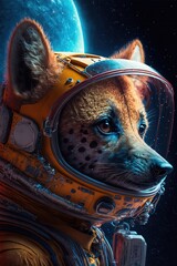 Futuristic Hyena Astronaut animal in Space with High-Quality Detailed Features