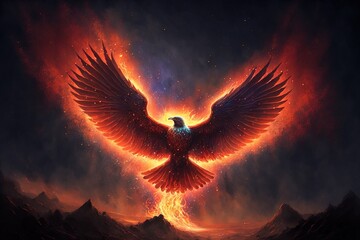Phoenix. Fantasy scenery. Generative AI