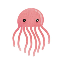 pink jellyfish cartoon character watercolor illustration for decoration on marine life concept.