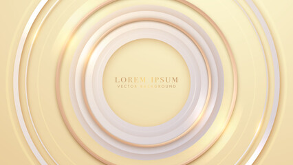 Circle white and gold geometric shapes abstract background