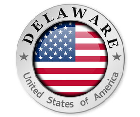 Silver badge with Delaware and USA flag