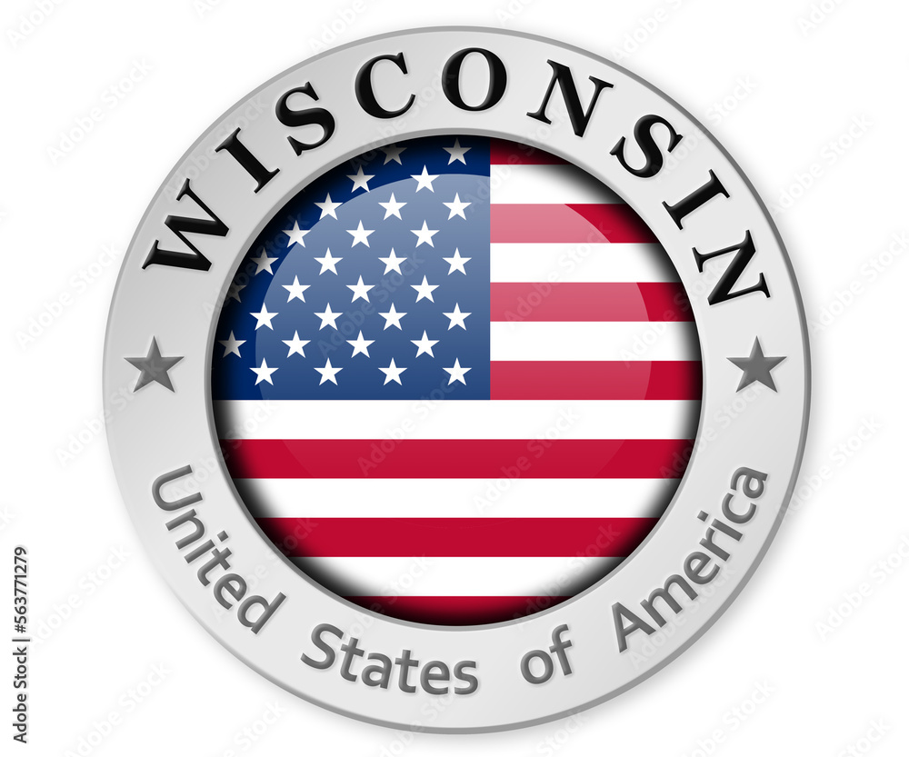 Wall mural silver badge with wisconsin and usa flag