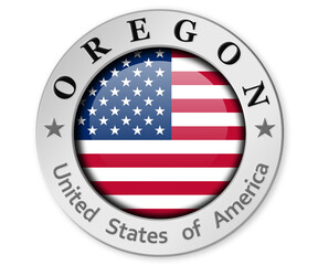 Silver badge with Oregon and USA flag