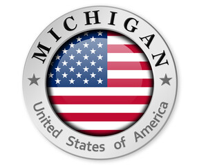 Silver badge with Michigan and USA flag