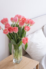 Bouquet of pink tulips close up