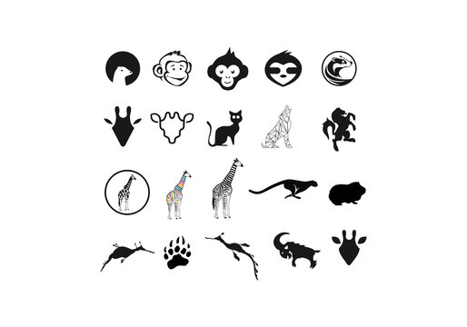 wild animal figures icon and collection set