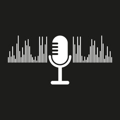 microphone waves black background. Audio radio app. Digital technology. Vector illustration.