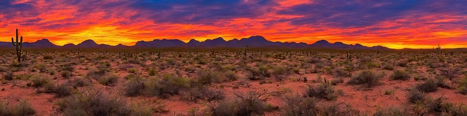 Arizona sunset - colorful and vivid southwestern desert panoramic landscape image created by generative AI