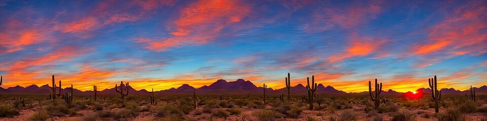 Arizona sunset - colorful and vivid southwestern desert panoramic landscape image created by generative AI - obrazy, fototapety, plakaty