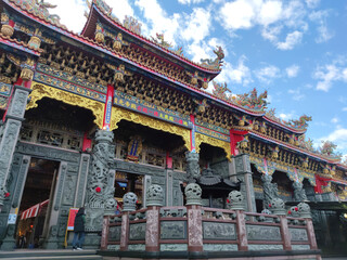 Naklejka premium The Lunar New Year`s Day when the crowds are still lively at Zhulinshan Temple in Linkou, New Taipei City, Taiwan