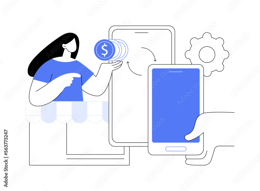 Poster mobile device trade-in abstract concept vector illustration.