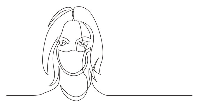 recommend clip art: continuous line drawing vector illustration with FULLY EDITABLE STROKE - beautiful woman wearing face mask