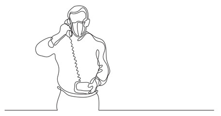 continuous line drawing vector illustration with FULLY EDITABLE STROKE - businessman making phone call wearing face mask
