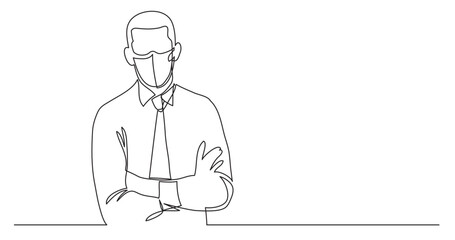 continuous line drawing vector illustration with FULLY EDITABLE STROKE - businessman wearing face mask