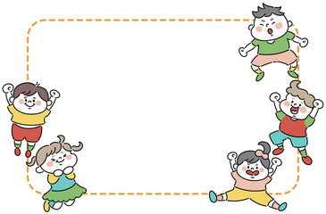 Fototapeta premium ジャンプする子供たちのイラスト背景素材