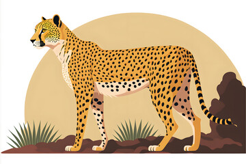 cheetah in the wild, illustration of Cheetah in the forest in white background, African cheetah simple illustration, wild animal series 