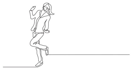 continuous line drawing vector illustration with FULLY EDITABLE STROKE - happy woman wearing face mask