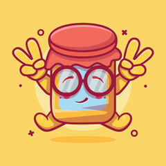 kawaii jam jar character mascot with peace sign hand gesture isolated cartoon in flat style design 