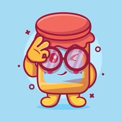 funny jam jar character mascot with ok sign hand gesture isolated cartoon in flat style design 