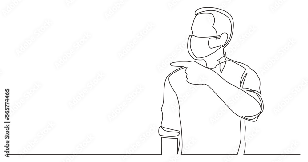 Poster continuous line drawing vector illustration with fully editable stroke - man showing with his finger