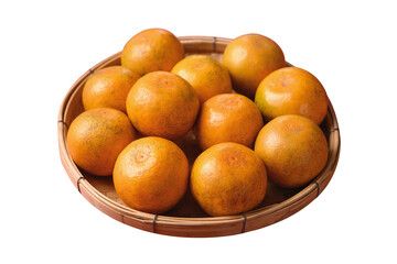 Tangerine orange fruit in basket on transparent png