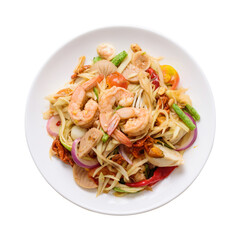 Spicy papaya salad seafood Thai food on transparent png