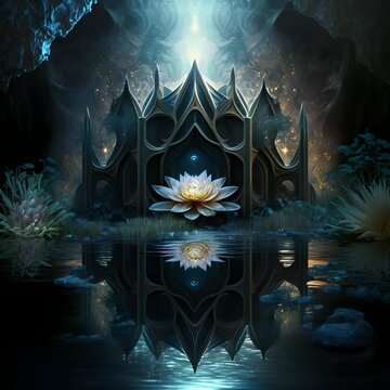 The beautiful water garden of grace. As the light reflects off the water unto the plants, the scenery lights up.