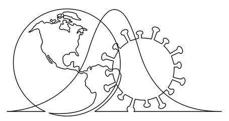 continuous line drawing vector illustration with FULLY EDITABLE STROKE - of peak curve of coronavirus cases worldwide