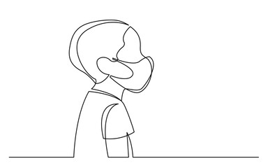 continuous line drawing vector illustration with FULLY EDITABLE STROKE of profile portrait of young african boy wearing face mask
