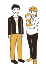 赤ちゃんがいる夫婦の全身イラスト
