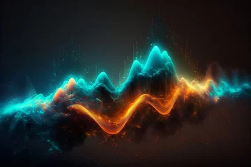 Küchenrückwand glas motiv Abstract Sound waves. Frequency audio waveform, music wave HUD interface elements, voice graph signal cyberpunk, Generative ai © dhiyaeddine