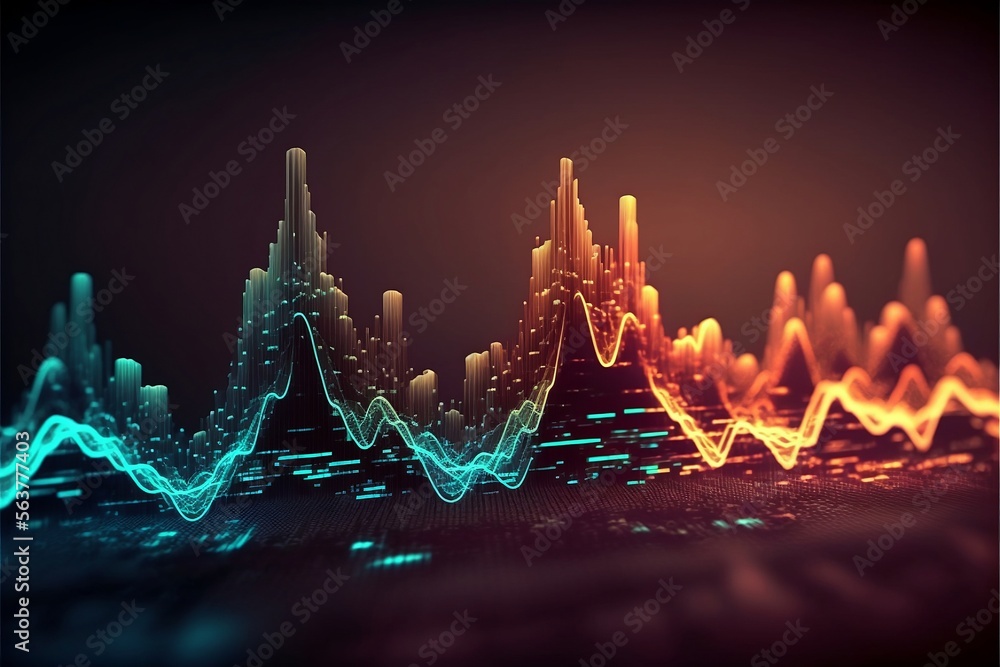 Aufkleber Abstract Sound waves. Frequency audio waveform, music wave HUD interface elements, voice graph signal cyberpunk, Generative ai