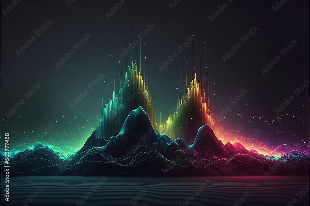 Poster Abstract Sound waves. Frequency audio waveform, music wave HUD interface elements, voice graph signal cyberpunk, Generative ai
