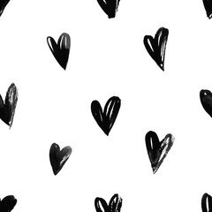 Black and white graphic seamless pattern with hearts. Wedding, Valentine's Day graphic texture for wrapping paper, decor, textiles.