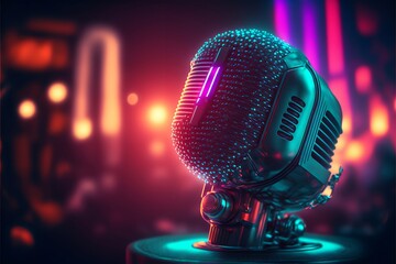 cyberpunk virtual reality microphone,Futuristic background  ,generative AI 
