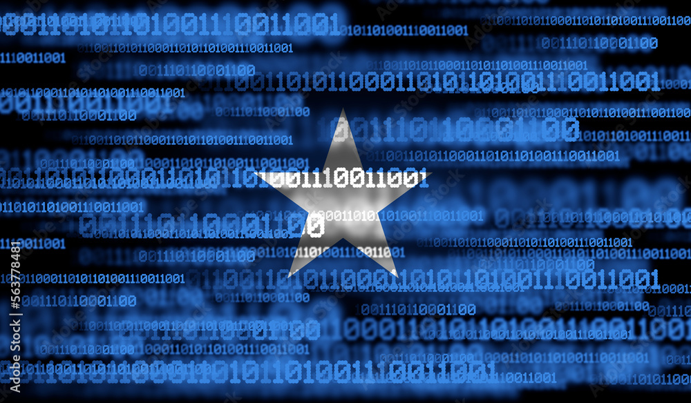 Poster flag of somalia on binary code. modern technology concept
