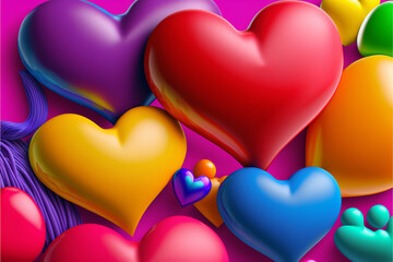 Love heart balloons, bright colorful and happy, Valentine’s Day created by generative artificial intelligence, generative ai