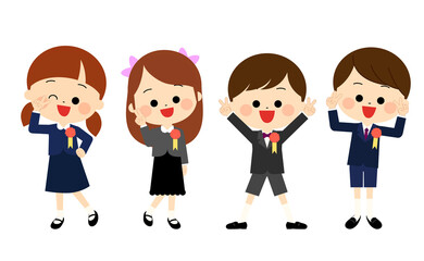 笑顔でポーズをとる新一年生の子供たち