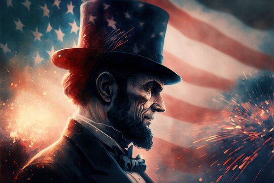 Abraham Lincoln With American Flag,Generative ai
