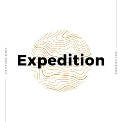 Expedition logo of topographic line map. Wood rings, vector line pattern of shape countour. Outline pattern for outdoor logo templates. Contours of tree, concepts for geographic logotype.