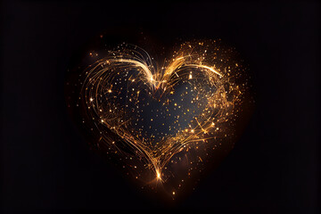 sparkle overlay in heart shape, beautiful abstract effect , glow light in black background
