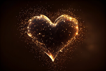 beautiful abstract effect sparkle overlay in heart shape, glow light in black background