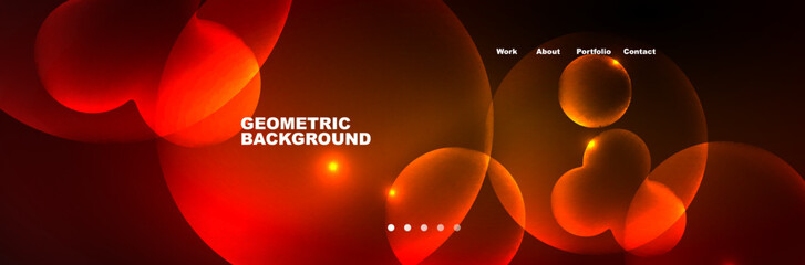 Shiny neon circles and bubbles, dark abstract background with blurred magic neon light, wallpaper design