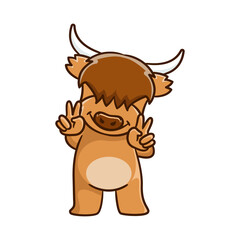 Cute Highland cow cartoon clipart with funny pose vector illustration - obrazy, fototapety, plakaty