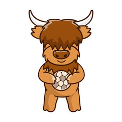 Cute Highland cow cartoon clipart with funny pose vector illustration