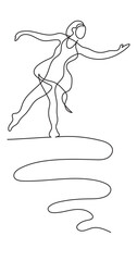 continuous line drawing vector illustration with FULLY EDITABLE STROKE of dancing beautiful woman ballet dancer